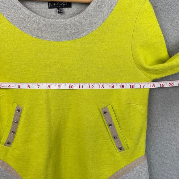 Tricot Wool Blend Sweater Italian Chartreuse Gray Sequins SZ 4 Quiet Luxury - Picture 4 of 10